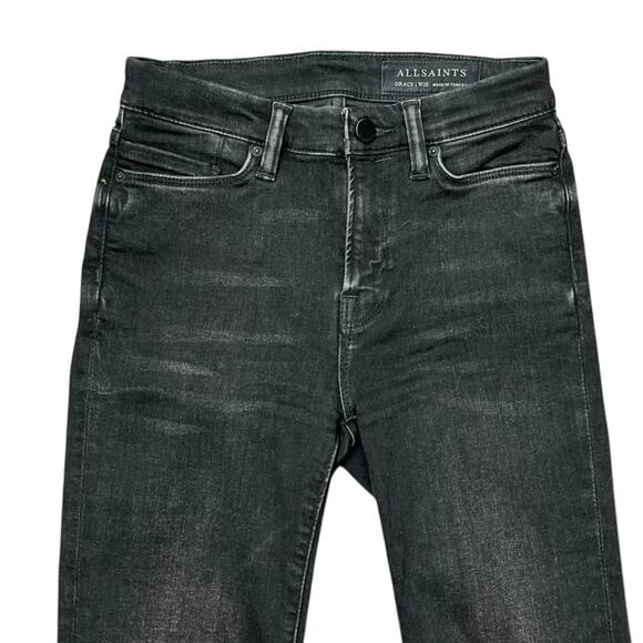 AllSaints Womens Grace Slashed Black Skinny Mid Rise Distressed Denim Jeans 25 - Picture 3 of 6